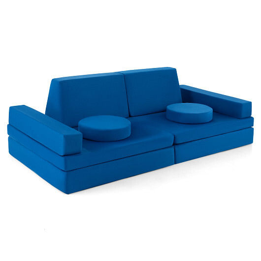 10-Piece Kids Play Couch Sofa with Portable Handle-Blue