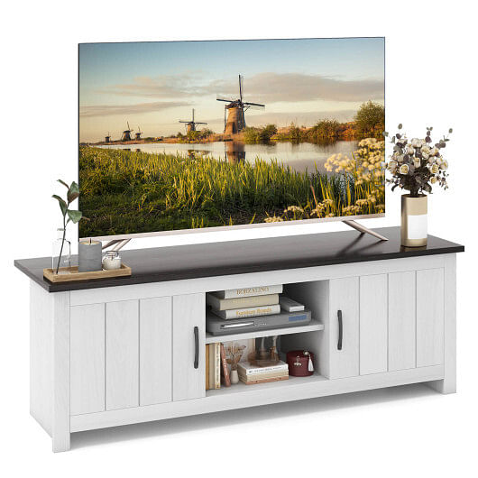 TV Stand with 2 Cabinets and Open Shelves for TVs up to 65 Inch-Natural