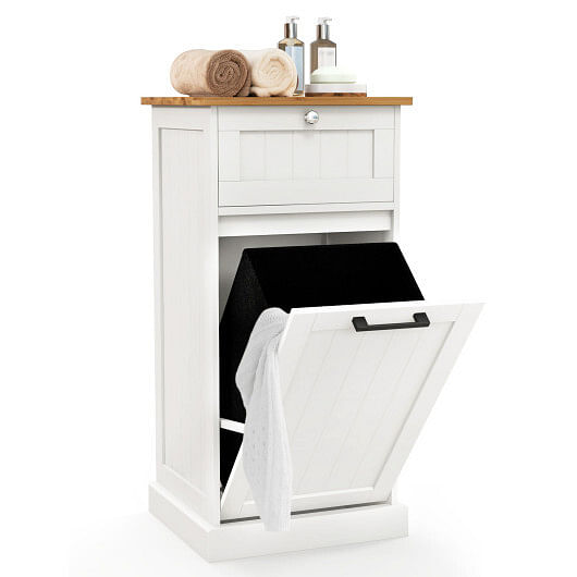 Freestanding Tilt Out Laundry Cabinet with Basket-White