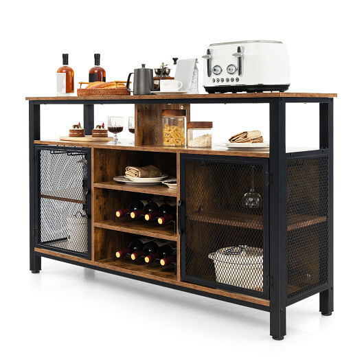 55-Inch Buffet Sideboard with 8-Bottle Wine Racks and Wine Glass Holders-Rustic Brown