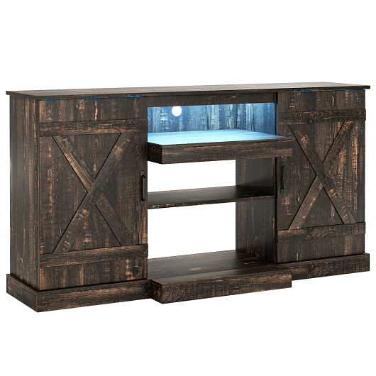 58 Inches TV stand for TVs up to 65 Inches with 20 Color Led Lights-Coffee