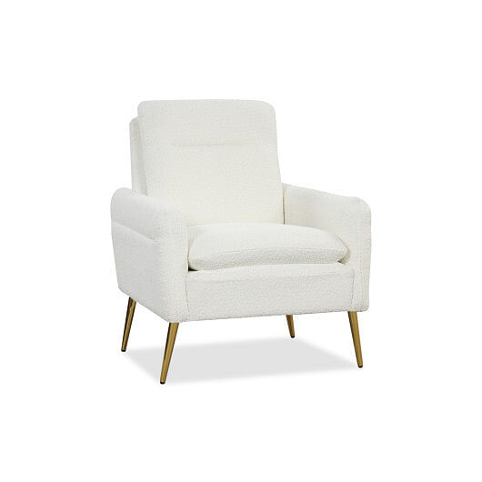 Upholstered Sherpa Modern Accent Armchair for Living Room-White