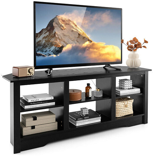 58 Inch TV Stand with 6 Open Storage Shelves for TVs up to 65 Inches-Black