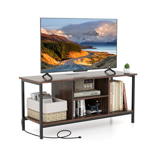 TV Stand Entertainment Center with Open Storage Shelves and Power Outlets to 50 Inches-Rustic Brown