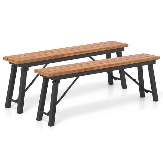 Folding Picnic Bench Set Rectangular Acacia Wood Dining Camping BBQ Benches