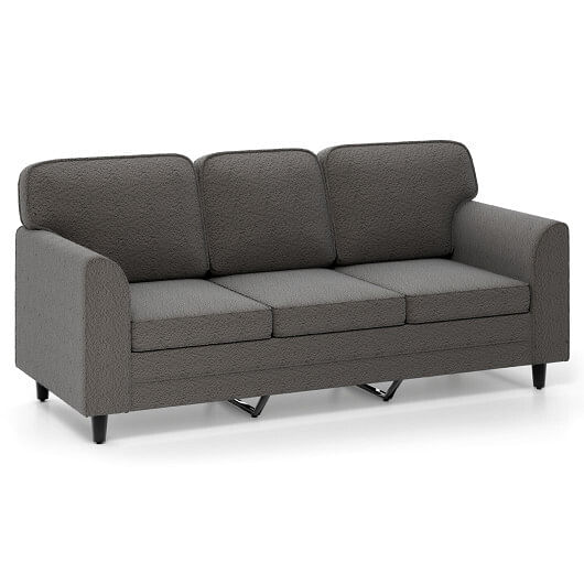 Upholstered Teddy Velvet 3-Seat Sofa with Comfy Back Pillows-Gray