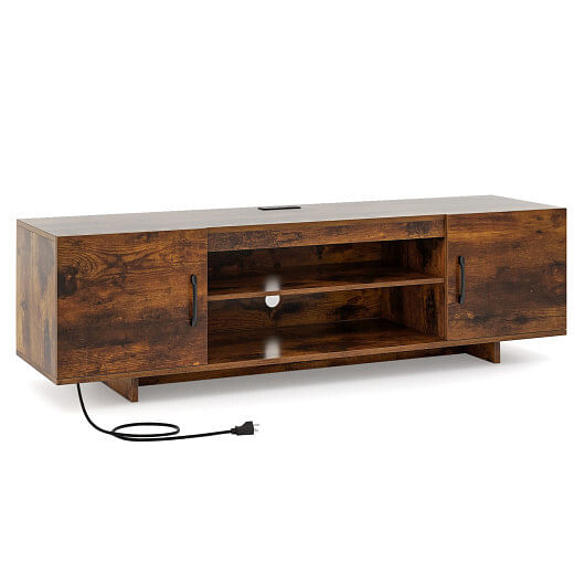 TV Stand with Power Outlet and 2 Cable Holes for 65 Inch TVs-Rustic Brown