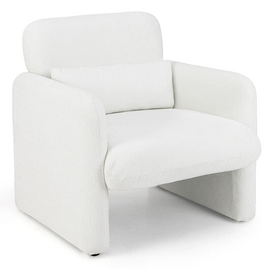 Modern Upholstered Chenille Accent Chair with Removable Lumbar Pillow-White