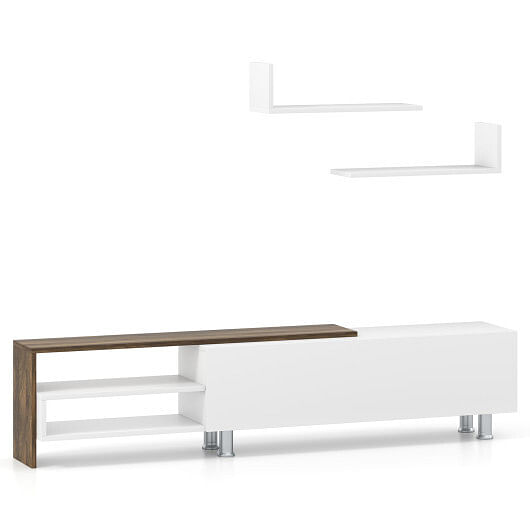 3 Pieces Farmhouse TV Stand for TVs up to 80 Inch with Cabinet and Compartments-White