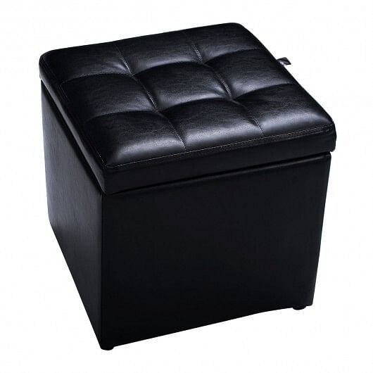 Foldable Cube Ottoman Pouffe Storage Seat-Black