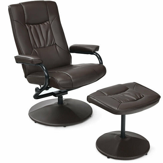 360?° PVC Leather Swivel Recliner Chair with Ottoman-Black