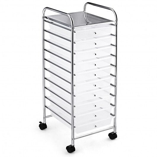 10 Drawer Rolling Storage Cart Organizer with 4 Universal Casters-Clear