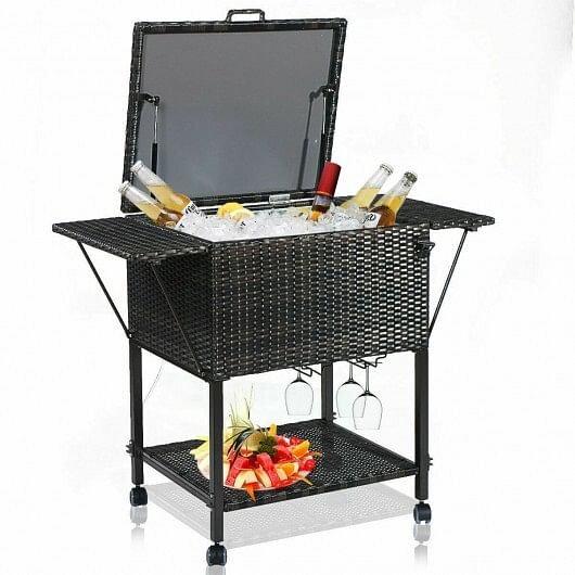 108 Qt Outdoor Portable Rattan Cooler Cart Trolley