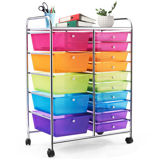 15-Drawer Utility Rolling Organizer Cart Multi-Use Storage-B