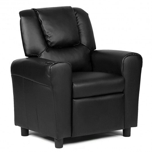 Children PU Leather Recliner Chair with Front Footrest-Beige
