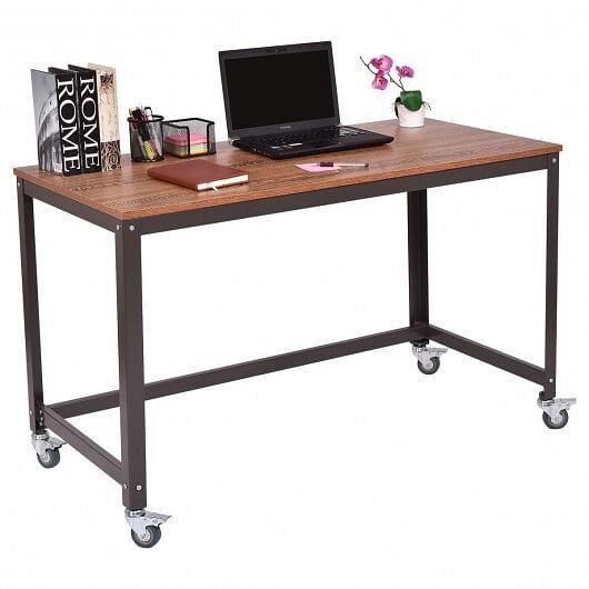 48 Inch Rolling Computer Desk with Heavy-duty Metal Frame for Home and Office-Natural
