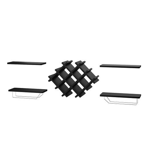 Set of 5 Wall Mount Wine Rack Set with Storage Shelves-Black