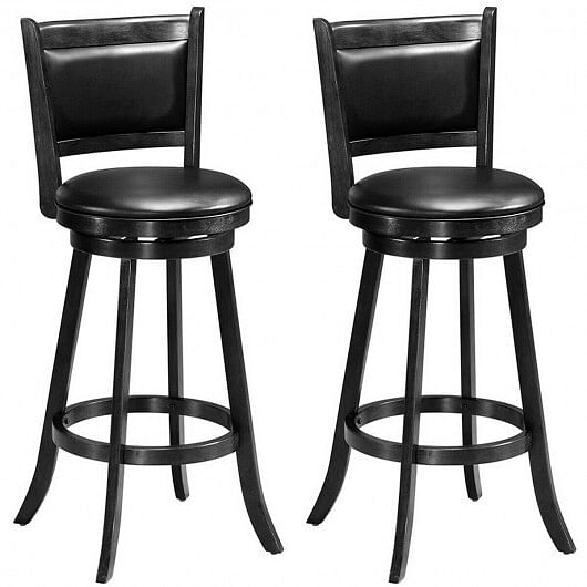 Set of 2 29 Inch Swivel Bar Height Stool Wood Dining Chair Barstool-Brown