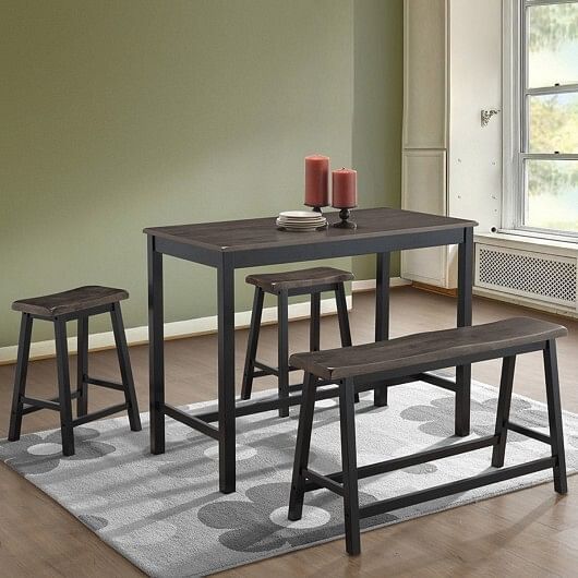 4 pcs Solid Wood Counter Height Dining Table Set-Coffee