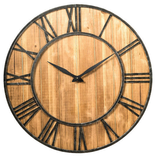 27 Inch Round Wall Clock Decorative Wooden Silent Clock with Battery