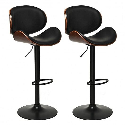 Set of 2 Adjustable Swivel PU Leather Bar Stools with Curved Footrest