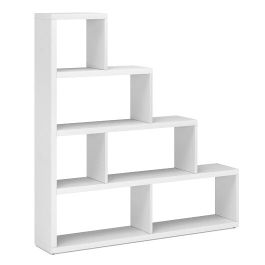 6 Cubes Ladder Shelf Corner Bookshelf Storage Bookcase-Natural