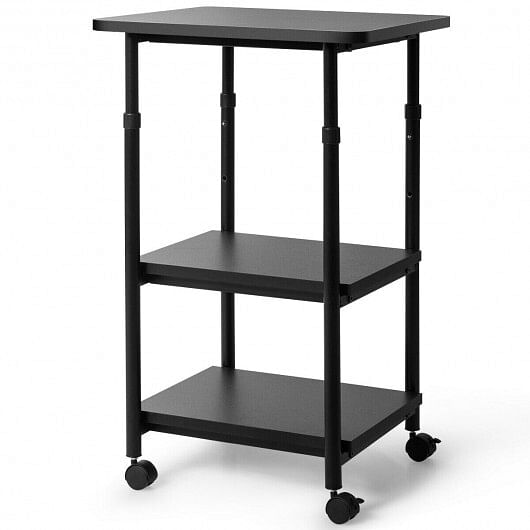 3-tier Adjustable Printer Stand with 360?° Swivel Casters-Black