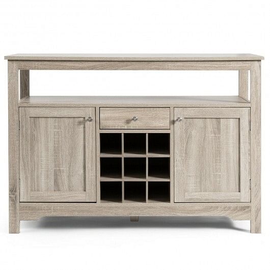 Server Buffet Sideboard With Wine Rack and Open Shelf-Gray