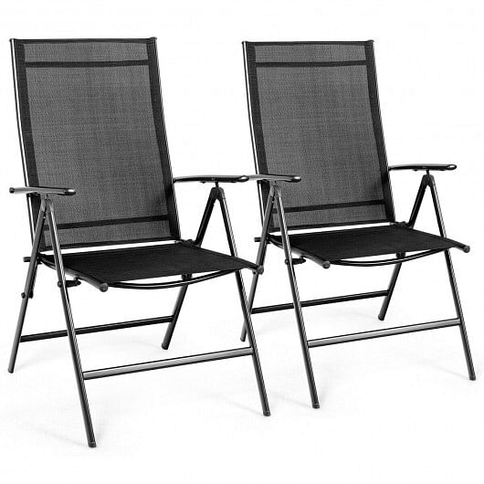 Set of 2 Adjustable Portable Patio Folding Dining Chair Recliners-Black