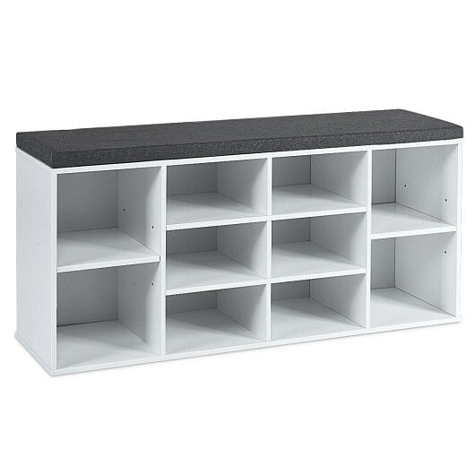 10-Cube Organizer Shoe Storage Bench with Cushion for Entryway-Black