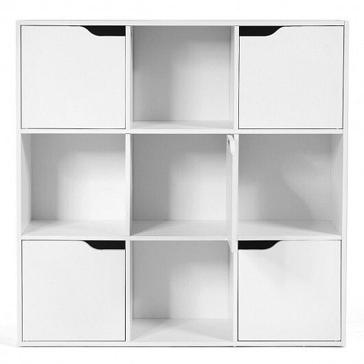 Free Standing 9 Cube Storage Wood Divider Bookcase for Home and Office-White