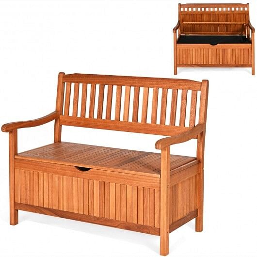 33 Gallon Wooden Storage Bench with Liner for Patio Garden Porch