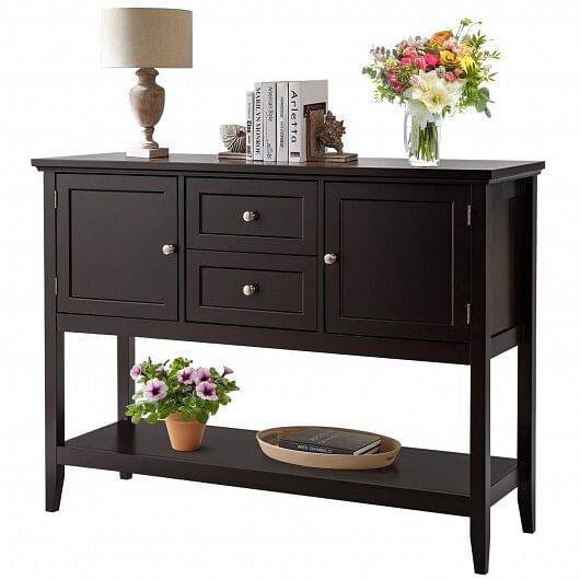 Wooden Sideboard Buffet Console Table with Drawers and Storage-Brown