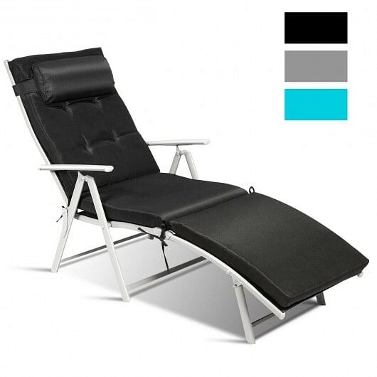 Outdoor Lightweight Folding Chaise Lounge Chair-Black