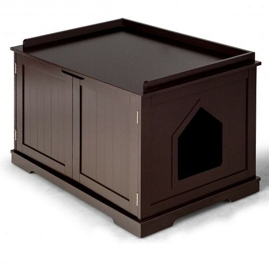 Cat Litter Box Enclosure with Double Doors for Large Cat and Kitty-Black