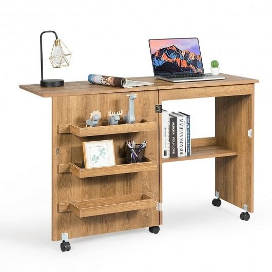 White Folding Swing Craft Table Storage Shelves Cabinet