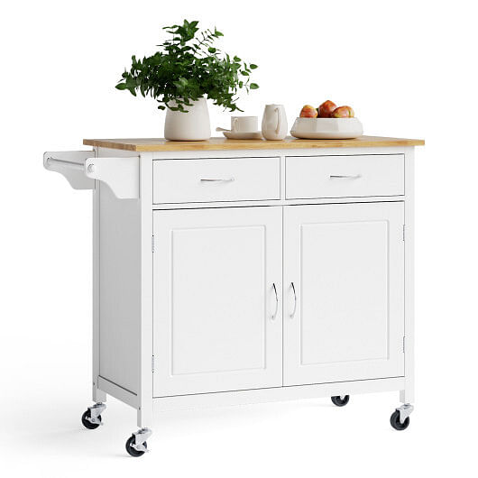 Modern Rolling Kitchen Cart Island with Wooden Top-Brown
