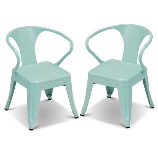 Set of 2 Steel Armchair Stackable Kids Chairs-Green