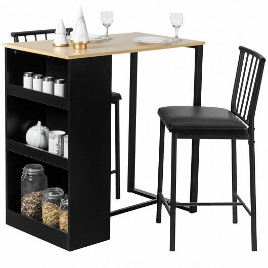 3 Piece Counter Height Pub Dining Set-Brown