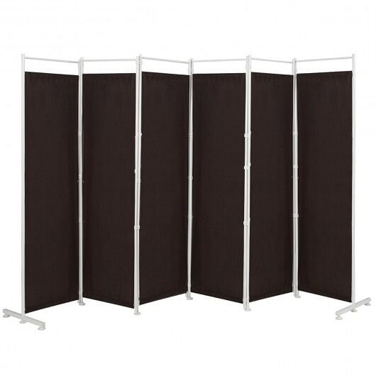 6-Panel Room Divider Folding Privacy Screen with Steel Support Base-Black