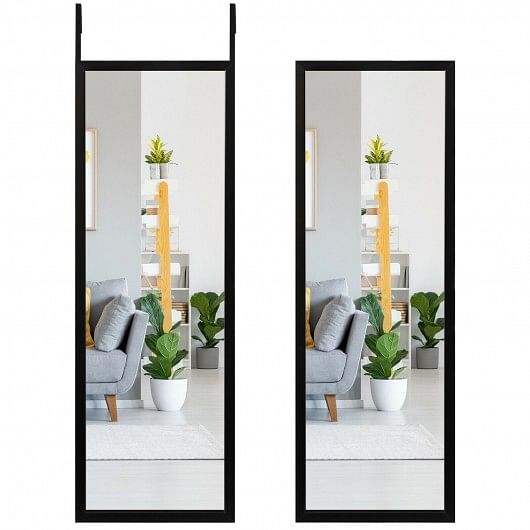 Full Length Metal Door Mirror with Adjustable Hook-White