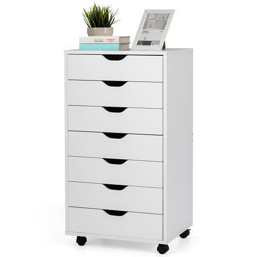 7-Drawer Chest Storage Dresser Floor Cabinet Organizer with Wheels-White