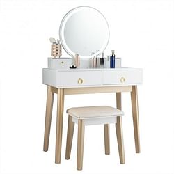Category: Dropship Baby & Toddler, SKU #HW65990US, Title: Set 3 Makeup Vanity Table Color Lighting Jewelry Divider Dressing Table-White