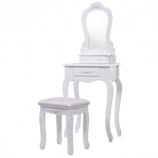 Makeup Dressing Table and Bench 3 Drawers and Cushioned Stool for Girls-Black