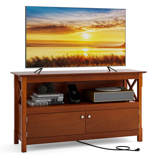 TV Stand Entertainment Center with Charging Station for TVs up to 50 Inch-White