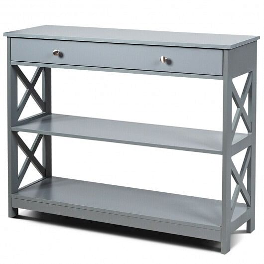 Console Table 3-Tier with Drawer and Storage Shelves-Gray