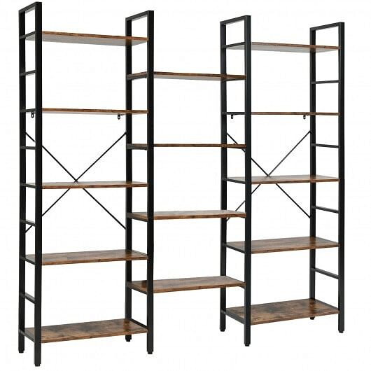 Vintage Triple Wide 5-Tier Bookcase Large Bookshelf Display Storage Shelf-Black