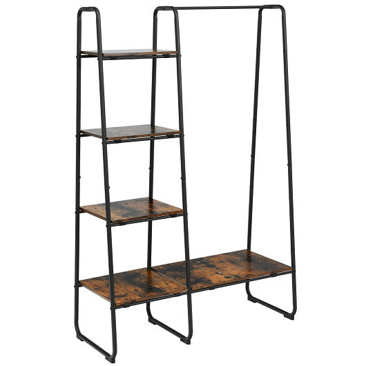 Clothes Rack Free Standing Storage Tower with Hanging Bar-Black