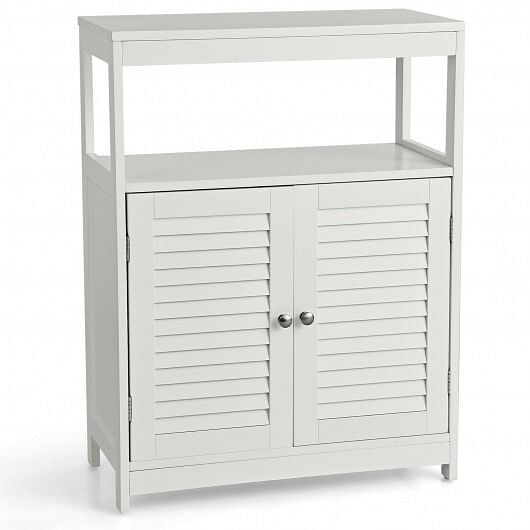 Freestanding Bathroom Floor Cabinet with Double Shutter Doors-White