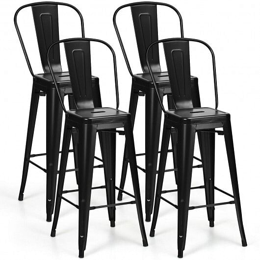 30 Inch Height Set of 4 High Back Metal Industrial Bar Stools-Gun